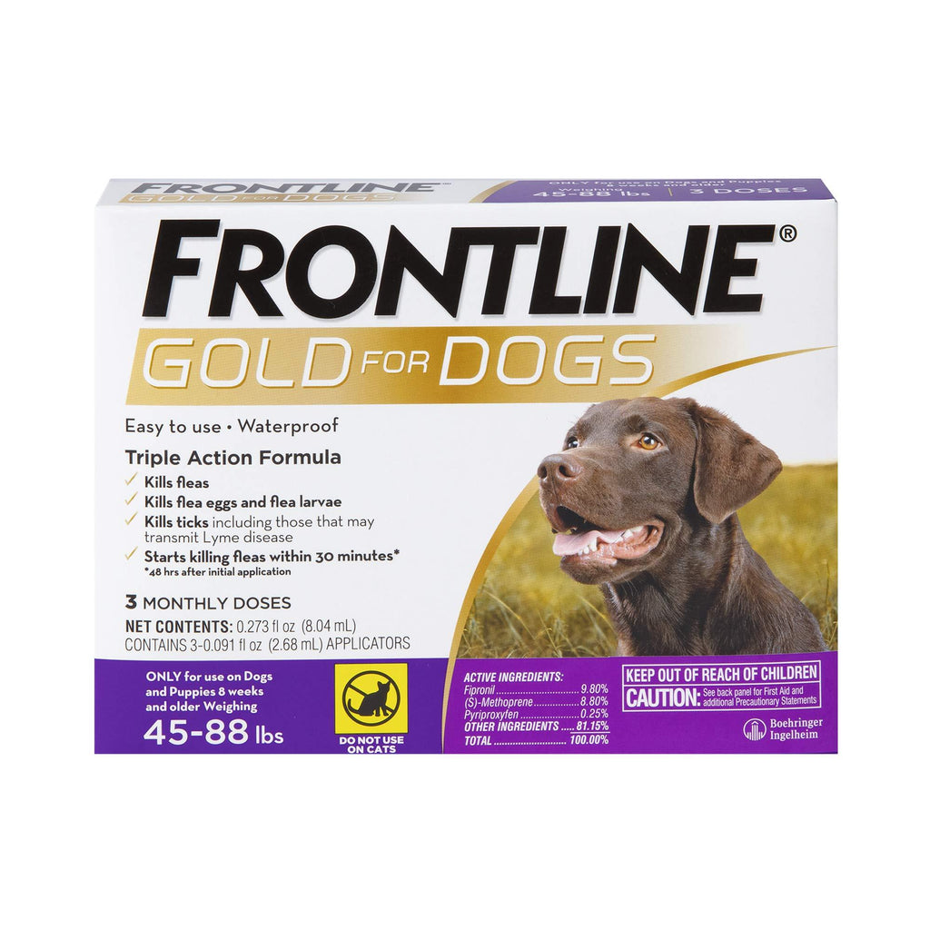 FRONTLINE Gold for Dogs Flea & Tick Treatment, 45-88 lbs, 3ct - PawsPlanet Australia