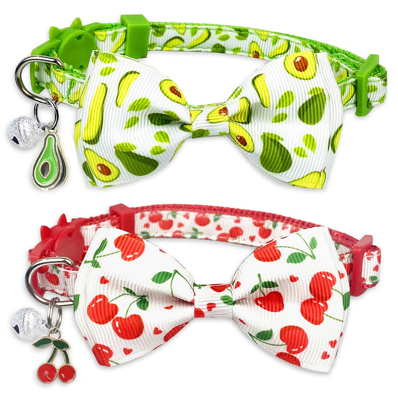 Pohshido 2 Pack Cat Collar with Bow Tie and Bell, Kitty Kitten Spring/Summer Pineapple and Strawberry Collar Breakaway Collar for Males Females Boys and Girls Cats Red Cherry / Avocado Baby - PawsPlanet Australia