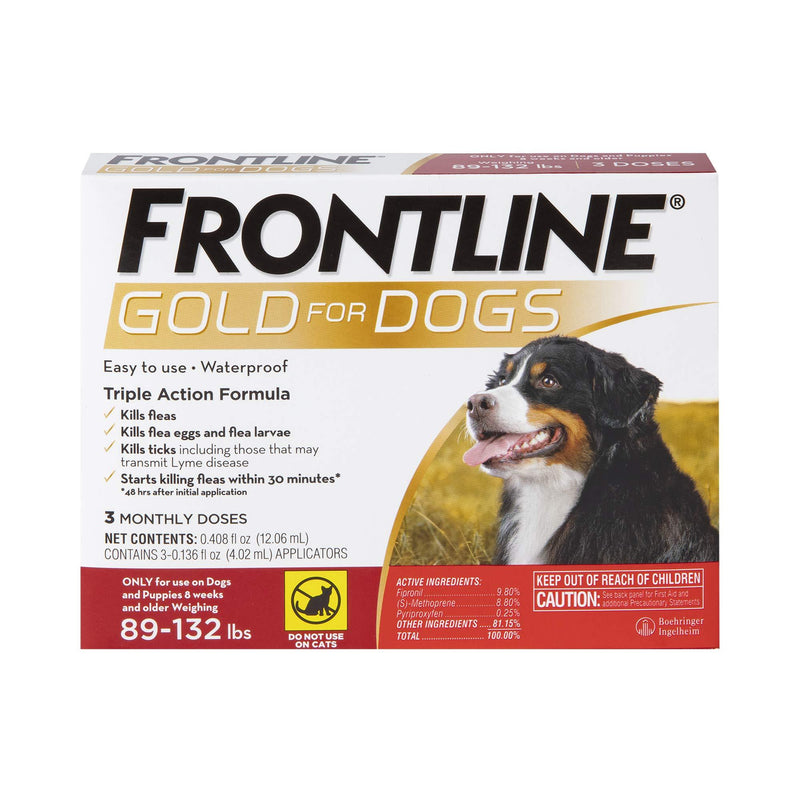 FRONTLINE Gold for Dogs Flea & Tick Treatment, 89-132 lbs, 3ct - PawsPlanet Australia
