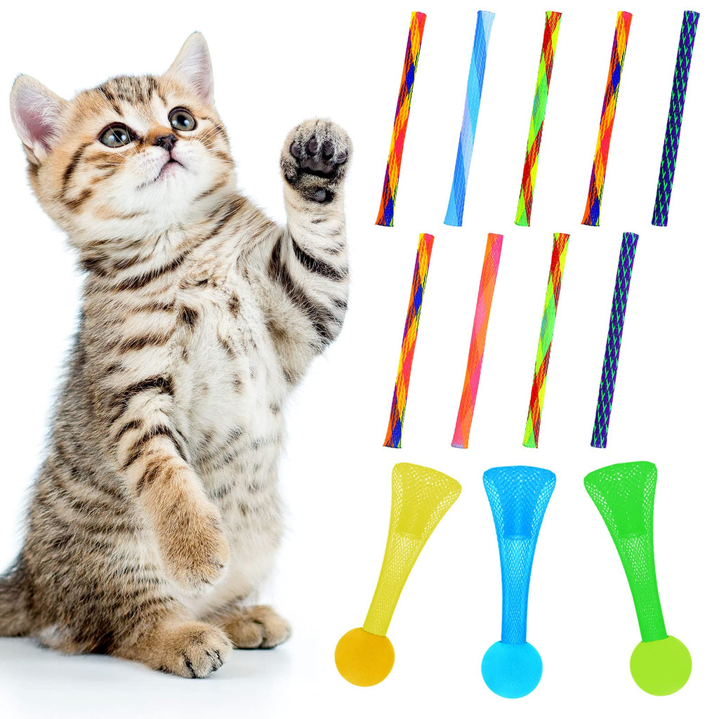 Suilung 9 Pieces Cat Spring Tube Toys and 3 Pieces Bouncy Kitten Toys, Colorful Cat Woven Spring Toy Interactive Kitten Fun Tubes Scratch Proof Mesh Tube Pet Toy for Indoor Cats Kittens, Random Color - PawsPlanet Australia
