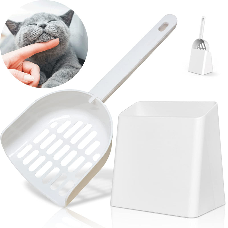 Kitty litter scoop, Cat litter scooper with caddy, Scooper hides discreetly in base when not in use, Premium ABS material, Speedily sift and easy to clean, Practical, elegant and durable - Matte white - PawsPlanet Australia