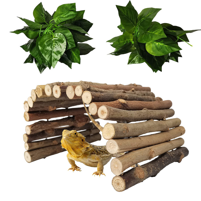 Hamiledyi Reptile Decor Hideout Wooden Guinea Pig Bridge Bendy Tunnel for Rodents Chewing Climbing Ladder Hideaway for Gecko Spiders Lizards Snakes Gerbil Rabbit Ferret Hedgehog Rat Gerbil Medium - PawsPlanet Australia