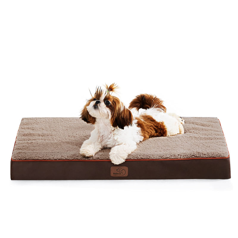 Bedsure Medium Dog Bed for Medium Dogs Up to 50lbs - Orthopedic Dog Beds with Removable Washable Cover, Egg Crate Foam Pet Bed Mat, Brown - PawsPlanet Australia