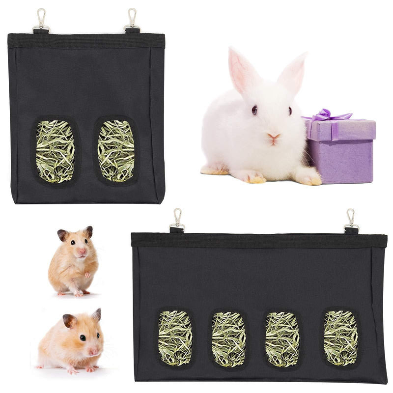 Rabbit Hay Feeder Bag, Guinea Pig Hay Feeder Storage, Chinchilla Hamsters Pet Hay Bag Supplies, Hanging Feeding Bag Hay Sack for Bunny Guinea Pigs and Small Animals (Black, Large+Small) Black - PawsPlanet Australia