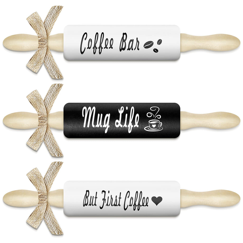 3 Pieces Coffee Mini Wooden Rolling Pins Coffee Bar Tiered Tray Decor Farmhouse Coffee Station Inspired Decoration for Kitchen Shelves Hutches - PawsPlanet Australia