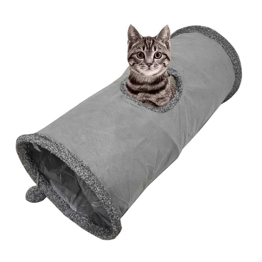 Jaxbo Collapsible Cat Tunnel, Cat Toys Play Tunnel, Durable Suede Hideaway Pet Crinkle Tunnel with Ball 26X12inch - PawsPlanet Australia