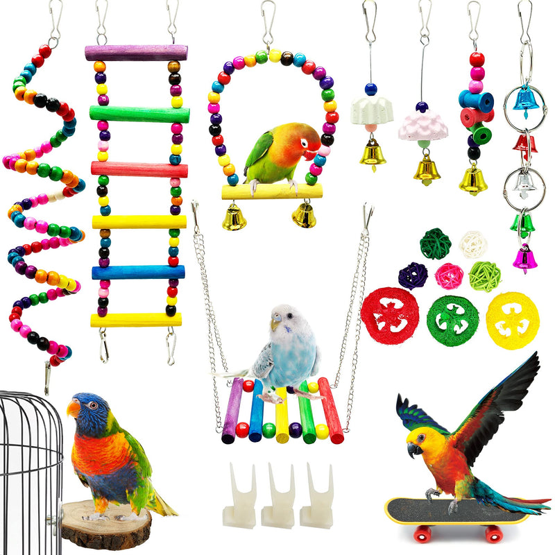 21 PCS Bird Toys Parrot Swing Chewing Toy Hanging Perches with Bell Birds Foraging Toys for Small Parakeets Cockatiels Parrots Conures Love Birds - PawsPlanet Australia