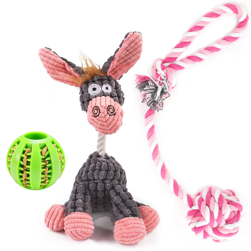3 in 1 Dog Rope Toy - Soft Plush Donkey, Rope & Chew Teething Ball Toys - Durable for Small Medium Dogs - PawsPlanet Australia
