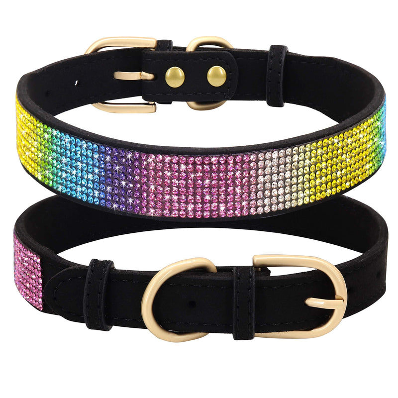 Beirui Rhinestone Dog Collar with Full Bling Crystals, Soft Suede Leather Collar for Small Pet Cat Puppy, Cute Collar Studded Sparkling Diamonds (Black, XS) XS:Neck 8.0-10.0", Width 5/8'' Black - PawsPlanet Australia