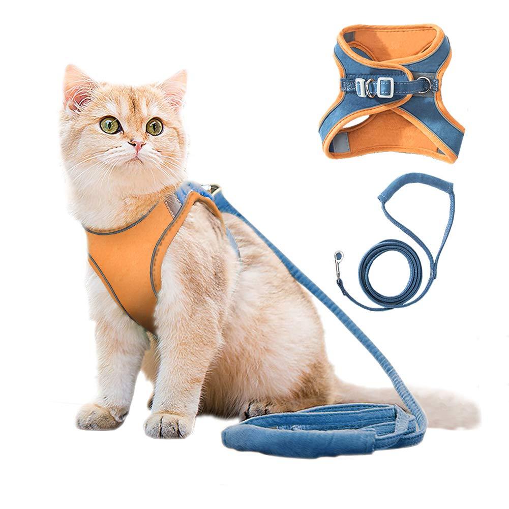 IDOLPET Cat Harness and Leash Set for Walking Escape Proof, Adjustable Kittens Vest with Reflective Strip for Cats Small Dogs Puppies, Soft and Comfortable Cat Outdoor Vest Jacket (Blue, S) Blue Small (Chest 9.5" -11") - PawsPlanet Australia