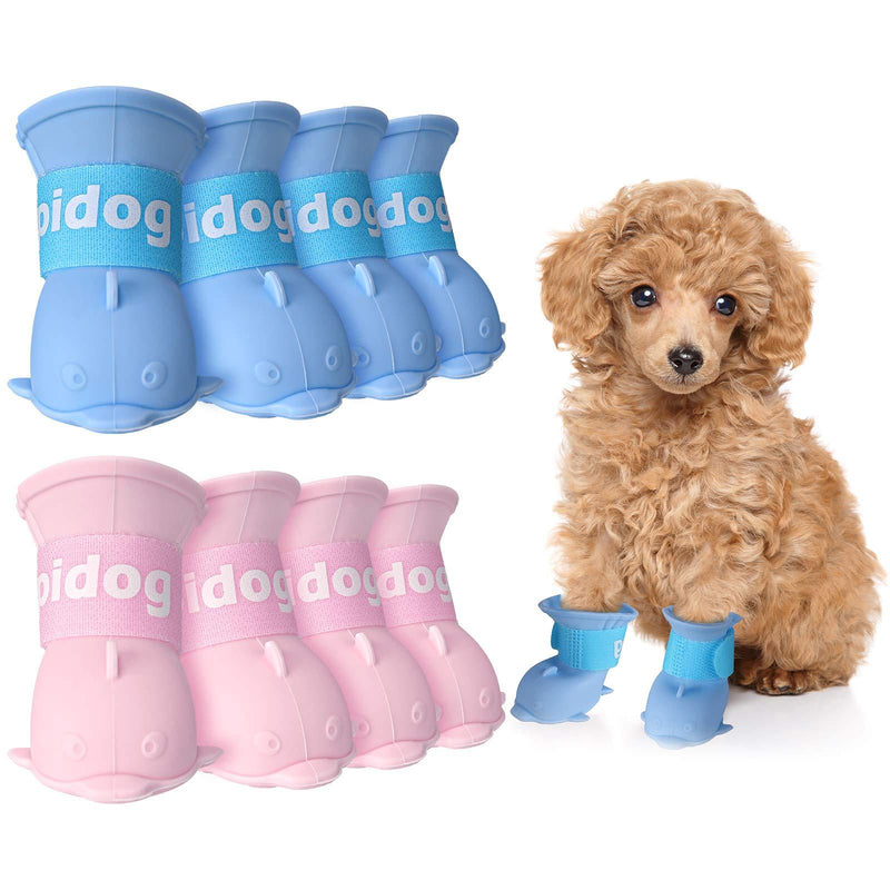 Weewooday 8 Pieces Waterproof Dog Boots Shoes Adjustable Paw Protector Puppy Candy Colors Non-Slip Rain Shoes Pet Boots for Snow Rain Day Middle and Small Dogs, Blue, Pink S - PawsPlanet Australia