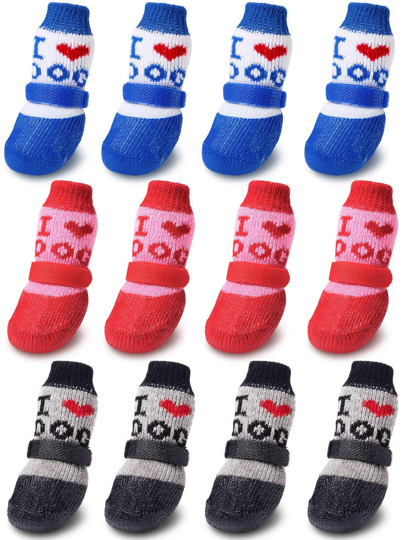 12 Pieces Dog Socks Pet Dog Cat Boots Shoes Adjustable Dog Socks Waterproof Dog Shoes with Strap Anti-Slip Sole Dog Shoes Puppy Pet Paw Protector for Small Tiny Dogs S - PawsPlanet Australia