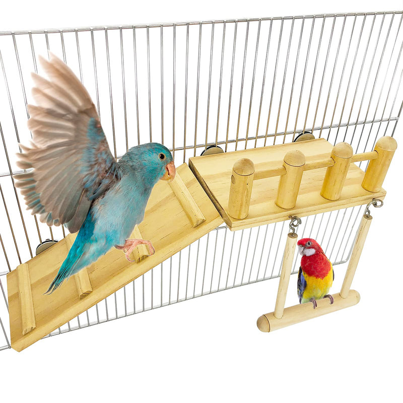 Parrot Climbing Ladder, Bird Wooden Playground with Climbing Ladder Stand, Parrot Play Stand, Bird Swing for Green Cheeks, Small Lovebirds, Goldens, Hamsters, Bird Cage Chew Toy Set - PawsPlanet Australia