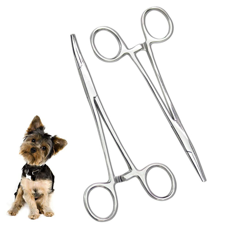 Chi-buy Pets ears/nose hair Puller Straight & Curved full serrated, stainless steel Home Hemostat Locking Forceps, Professional pet grooming tool for cats & dogs 2pcs set - PawsPlanet Australia