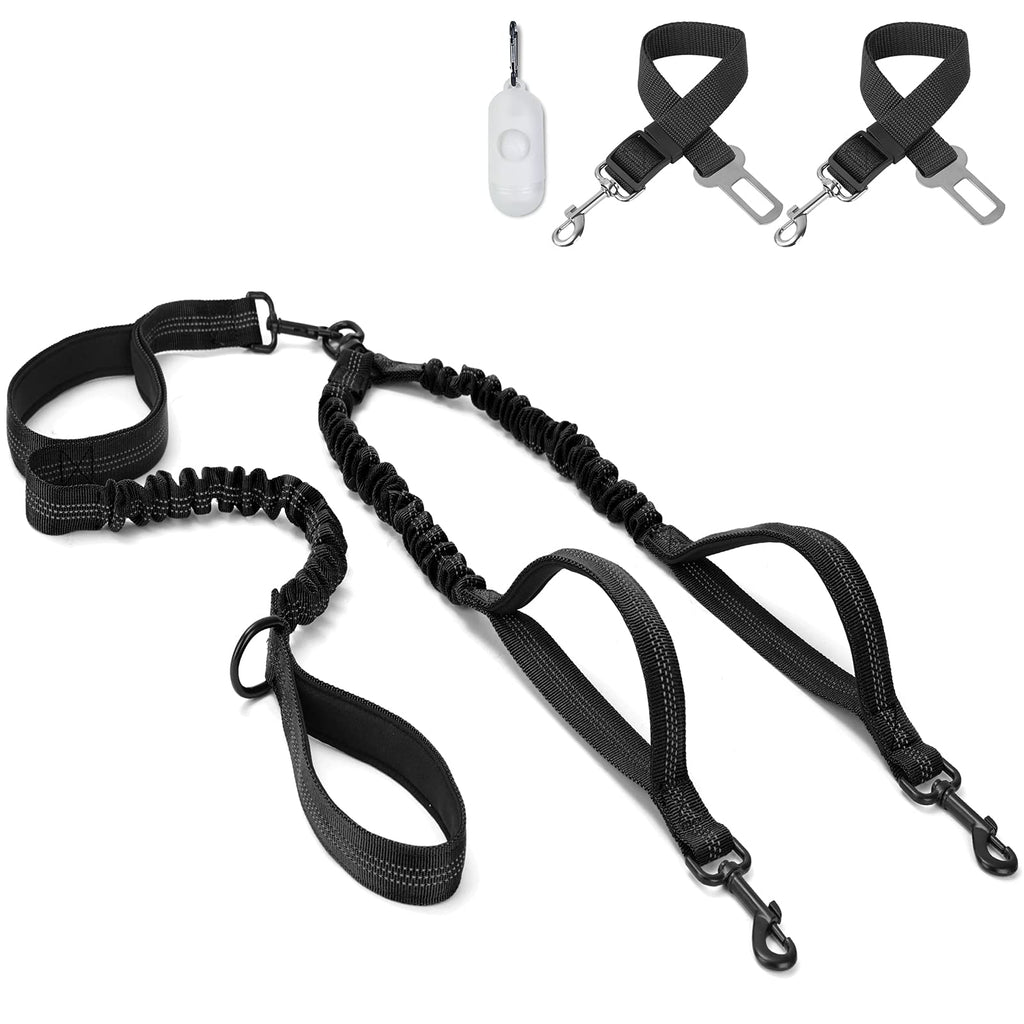 MUMUPET 5ft Double Dog Leash,360°Swivel No Tangle Dog Walking &Training Lead,3M Reflective Double Handle for Traffic Control, Detachable Combination for Two Medium to Large Dogs Black Elastic rope - PawsPlanet Australia