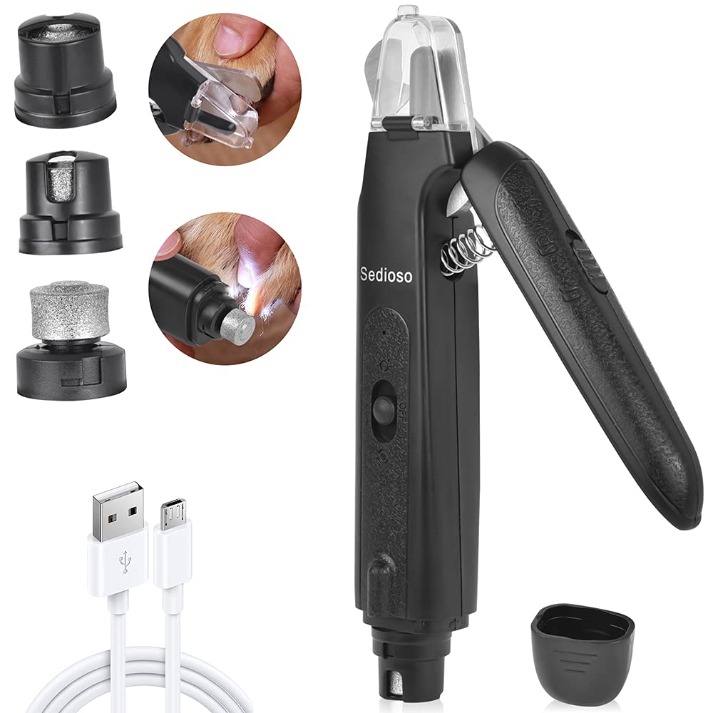 Sedioso Dog and Cat Clipper, Rechargeable 2-in-1 Pet Clipper and Grinder Set with Led Light, Low Noise Nail Trimmer and Paw Grooming for Small Medium Large Breed Dogs and Cats Black - PawsPlanet Australia