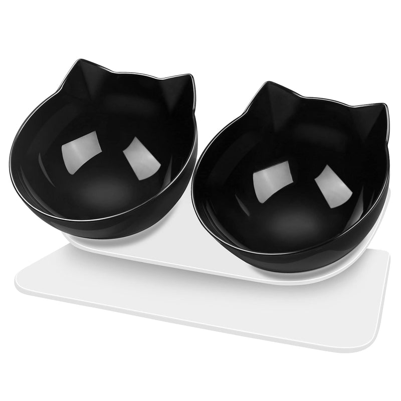 UPSKY Cat Bowls Elevated Cat Food Water Bowls Set, 15° Tilted Raised Cat Bowls, Anti Vomiting Cat Dish Pet Feeder Bowls with Stand for Indoor Cats and Small Dogs black - PawsPlanet Australia