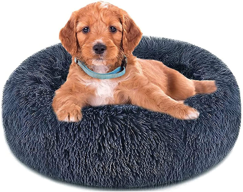 Canitu Dog Bed Cat Bed Donut, Pet Bed Cushion Faux Fur Cuddler Round Comfortable for Small Medium Large Dogs Ultra Soft Calming Bed Self Warming Indoor Sleeping Bed (20''x 20'') 20''Dia x 20''Dia x 8''H Dark Grey - PawsPlanet Australia