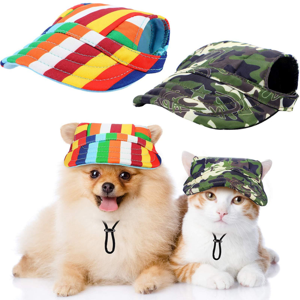 Dog Baseball Cap Pet Cap Adjustable with Ear Holes Outdoor Sports Visor Hat (Stripe, Camouflage, M) Stripe, Camouflage Medium - PawsPlanet Australia