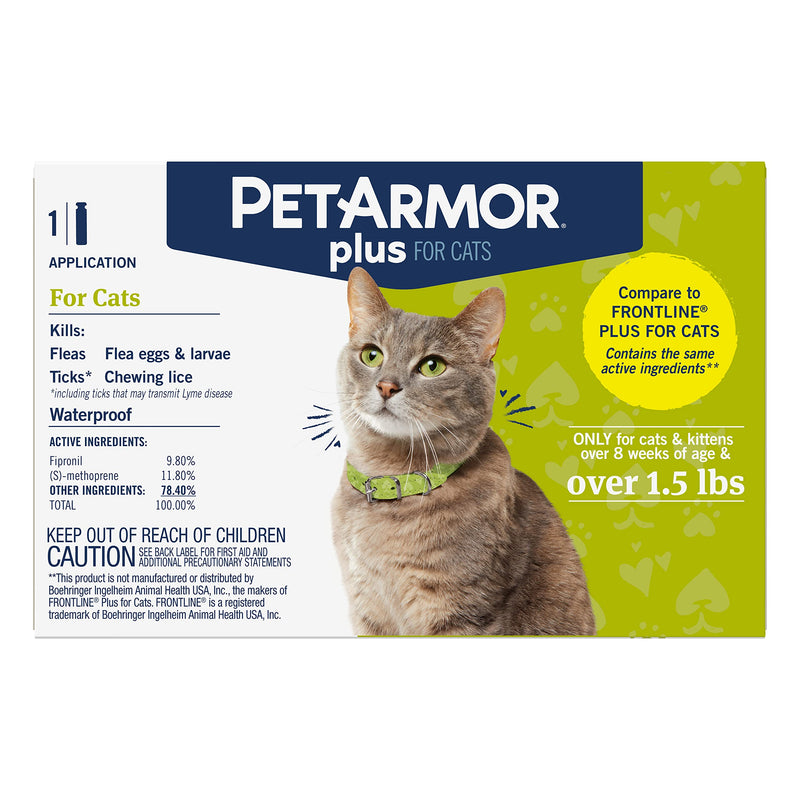 PetArmor Plus Flea & Tick Prevention, Fast Acting & Long Lasting, Cats Over 1.5 lbs 1 Count - PawsPlanet Australia