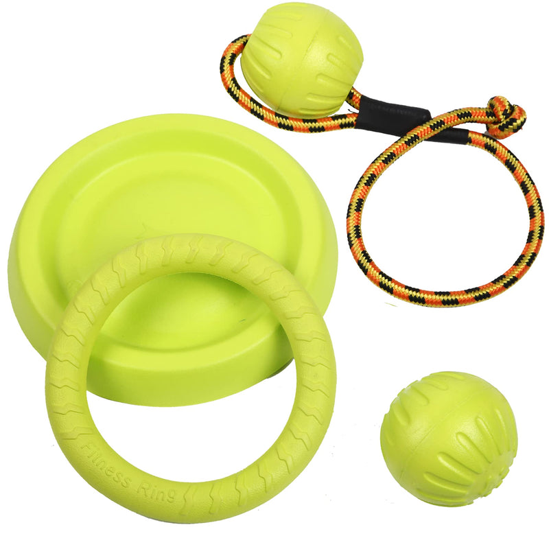 Dog Flying Discs Ring Toy & Ball on a Rope Dog Ball Toy for Water Floating, 4Pcs EVA Durable Dog Chew Toys Tug of War Interactive Outdoor Fitness Training Toys for Large and Small Dogs - PawsPlanet Australia