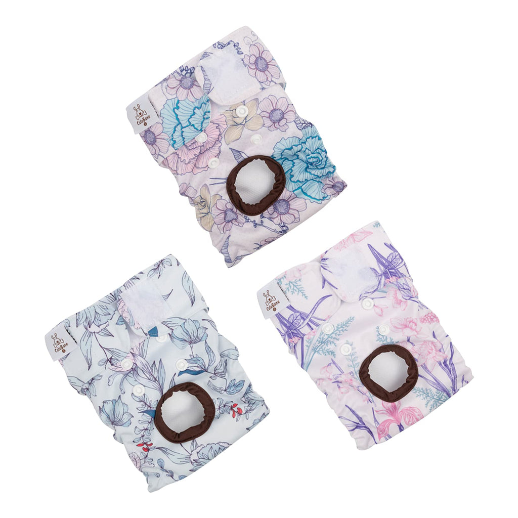 CuteBone Reusable Dog Diapers Female 3 Pack Washable Puppy Pants for Doggie Heat Period 2#Floral 3pcs XS - PawsPlanet Australia