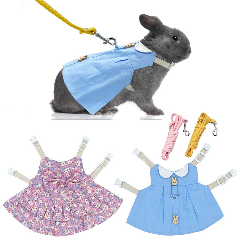 ROZJOVU Bunny Harness Vest and Leash for Rabbits Small Animal Dress Clothes Adjustable Harness and Leash for Bunny Walking 2 Set(Blue + Pink Floral) S - PawsPlanet Australia
