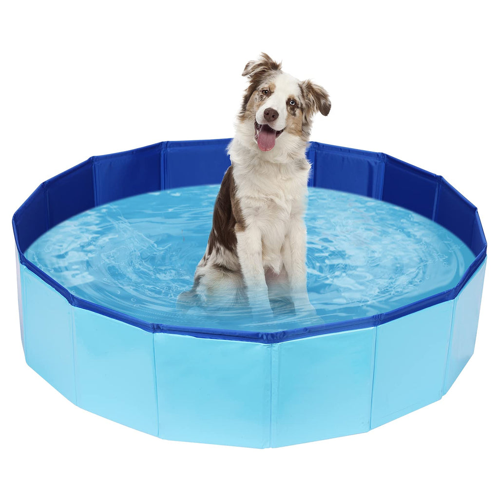 PVC Pet Swimming Pool Portable Bathtub Collapsible Water Pond Pool Foldable Dogs Bathing Tub Garden Pool Cat Puppy Shower Spa Kiddie Pool for Kiddies Pets to Swim and Bath (31.4" x 7.8") 31.4" x 7.8" - PawsPlanet Australia