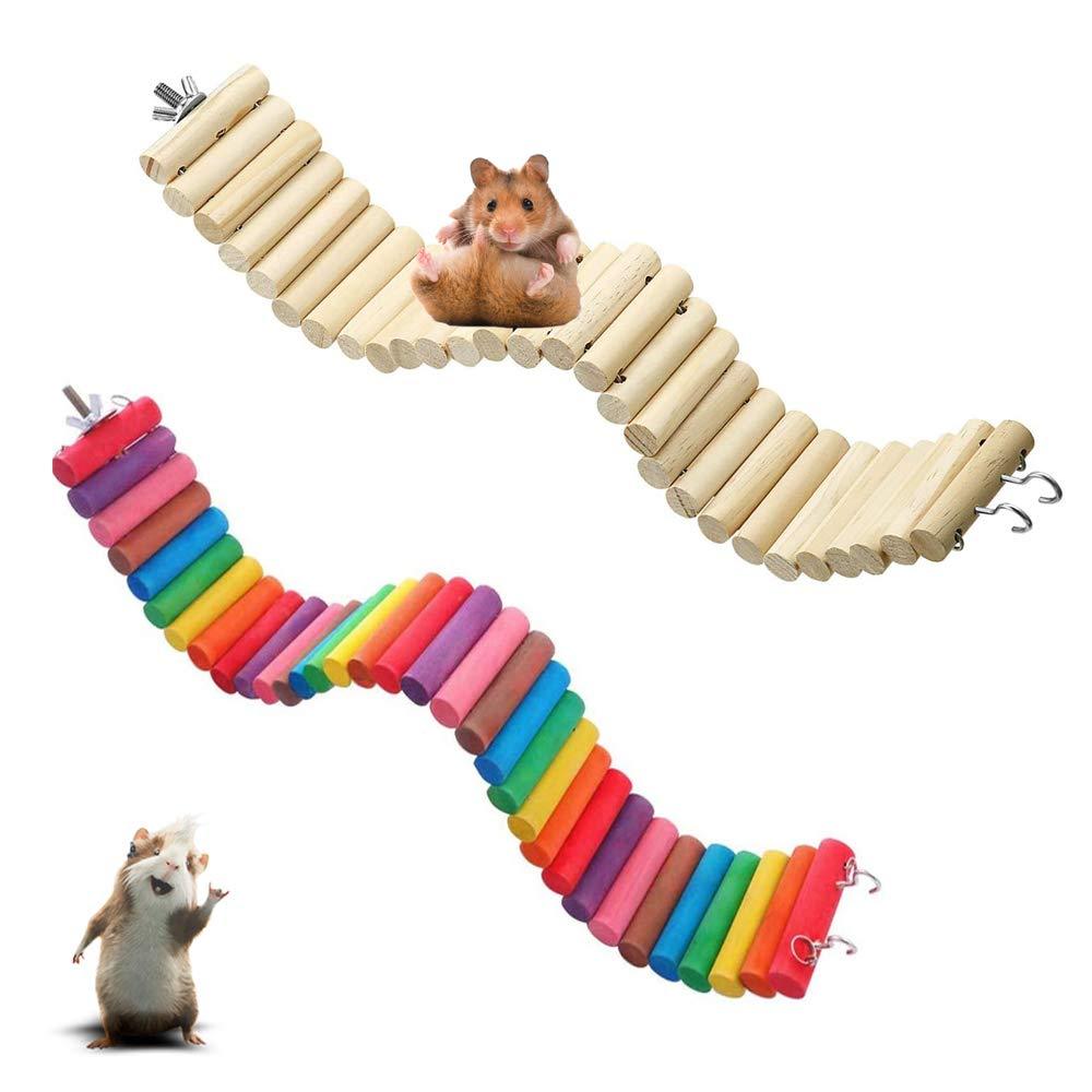 IAIGOGO 2 Pack Hamster Wooden Bridge Chinchilla Ladder Toys Bendable Hideout Climbing Stand Platform Cage Accessories for Guinea Pig Rat Mouse Ferret Chipmunk and Other Small Animals - PawsPlanet Australia