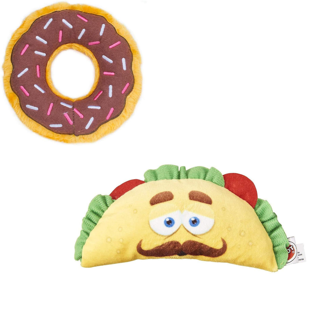 Chocolate Dog Donut Squeaky Plush Dog Toy & SPOT Fun Food Taco 6" Plush Dog Toy - PawsPlanet Australia