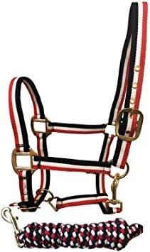 Texturised Headcollar & Rope Set (Navy/White/Red) Navy/White/Red - PawsPlanet Australia