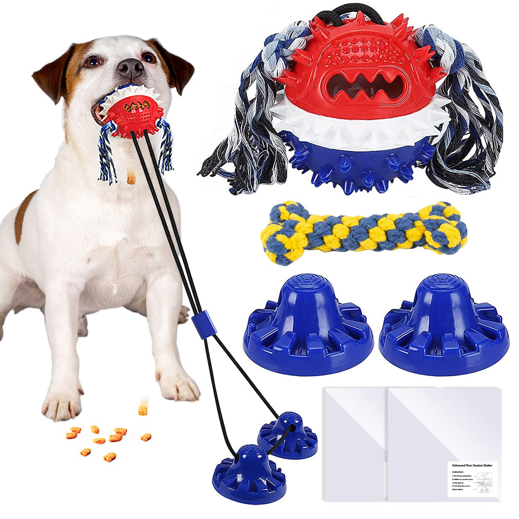 Ezire Dog Chew Toys with Double Suction Cup, Pet Rope Ball Toy for Aggressive Chewers, Interactive Teeth Cleaning Multi-Function Tug of War Squeaky Puzzle - PawsPlanet Australia