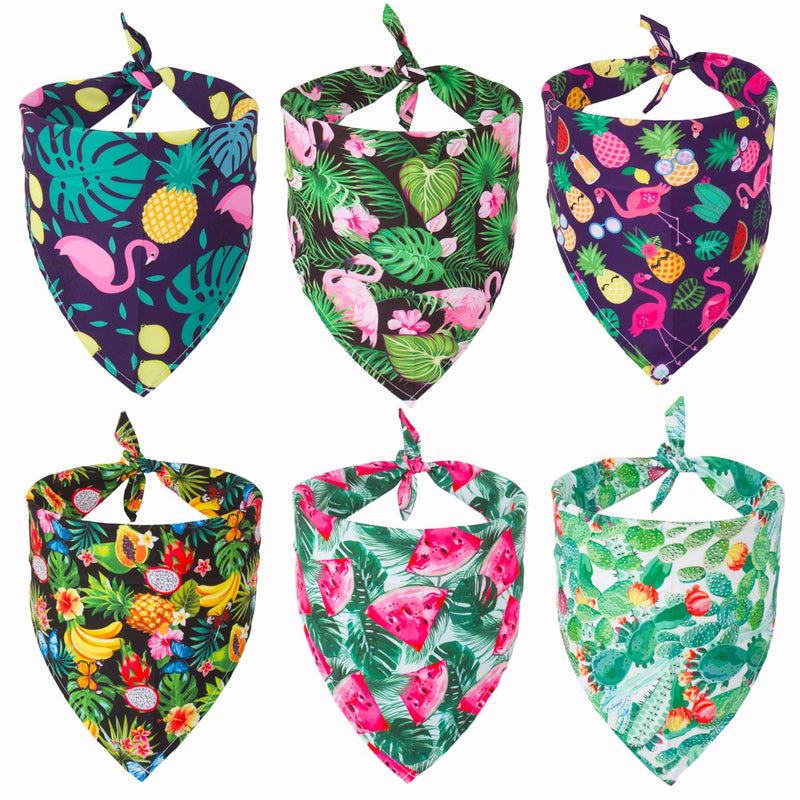 Summer Hawaii Dog Bandana, 6 Pack Holiday Dog Puppy Bandana Flamingo & Fruit Pattern Dog Triangle Scarf for Small Medium Dogs Pets - PawsPlanet Australia