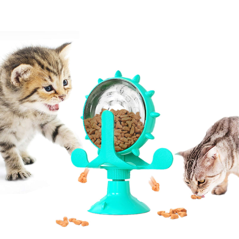 Windmill Cat Toy,Pet Food Dispenser Cat Game Toys Turntable Snack Feeder with Suction Cup Slow Feeder Toy for Cat and Dog Pet Interactive Toys Rolling Cats and Dogs Food Leaker Toy (Blue) blue - PawsPlanet Australia