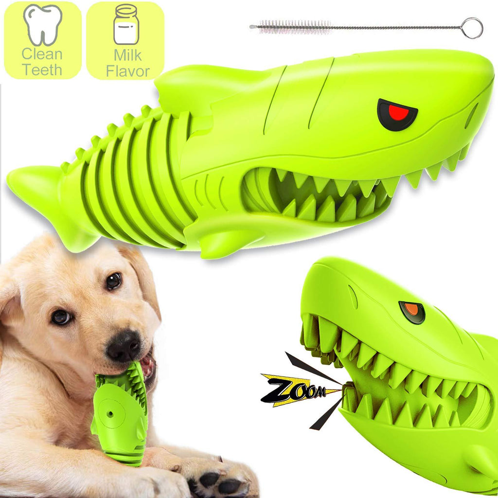 Dog Chew Toys for Aggressive Chewers Large Breed, Dog Squeaky Toy, Dog Toothbrush Stick, Toughest Natural Rubber Dogs-Teeth Cleaning Toys Dental Oral Care for Medium Large Dogs Puppy (Shark Shape) Grass Green - PawsPlanet Australia