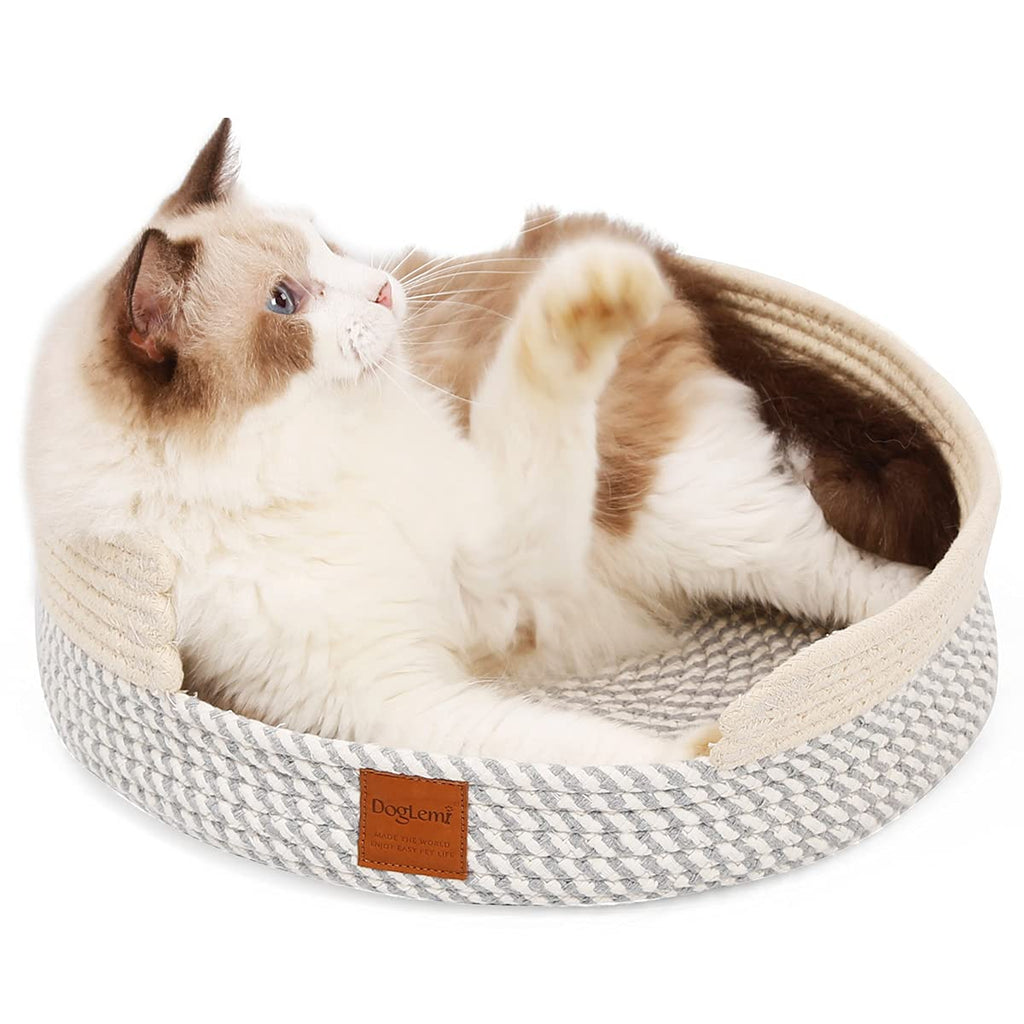 Globalsotre Cotton Thread Woven Cat Bed, Big Round Cat Woven Basket Bed, Cat Scratching Bed, Cat Rope Bed Nest for Sunmmer and Winter, Durable Pet Bed Basket, Cat Beds for Indoor Cats and Small Dogs - PawsPlanet Australia