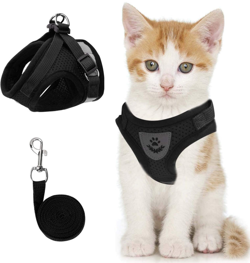 Cat Vest Harness and Small Dog Vest Harness for Walking, All Weather Mesh Harness, Cat Vest Harness with Reflective Strap, Step in Adjustable Harness for Small Cats Black X-Small (Chest: 8"-9") - PawsPlanet Australia