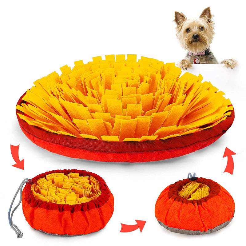 AWOOF Snuffle Mat for Dogs,Dog Feeding Mat Dual Use Portable Training Blanket for Consuming,Dog Puzzle Toy Encourages Natural Foraging Skills,Yellow Round Dog Sniffing Mat,Dog Nosework Mat - PawsPlanet Australia