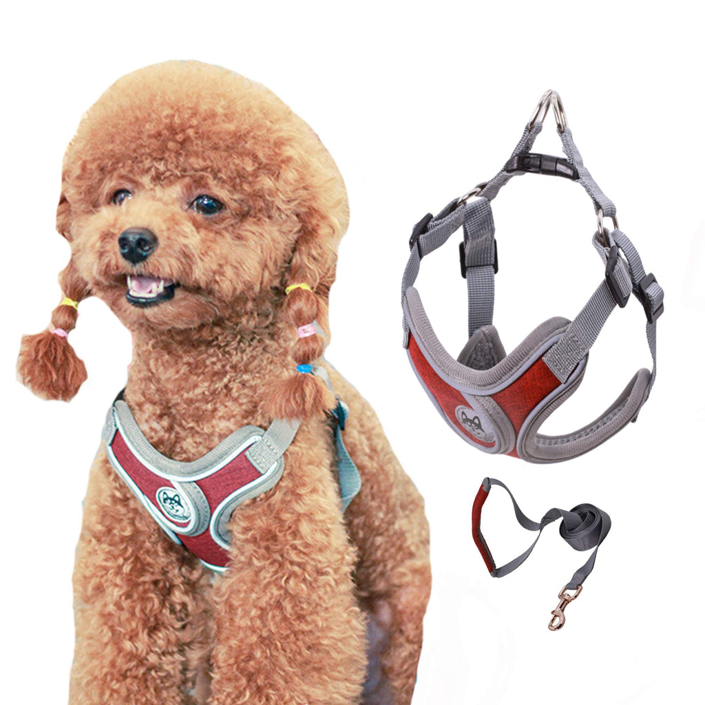 Xqpetlihai Dog Harness No Pull No Choke with Dog Leash Reflective Adjustable Outdoor Vest Padded Breathable Mesh Comfort with 3 Leash Attachments Easy Control for Small Medium Dogs(XS-RED) XS red - PawsPlanet Australia