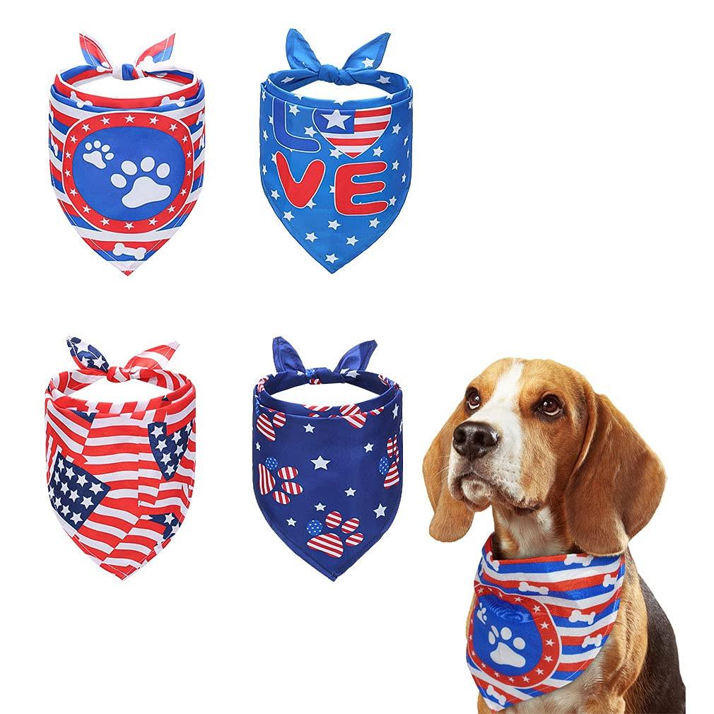 SCENEREAL 4 Pack American Flag Dog Bandanas, Patriotic Dog 4th of July Bandana, Pet Reversible Triangle Bibs Scarf for Independence Day - PawsPlanet Australia