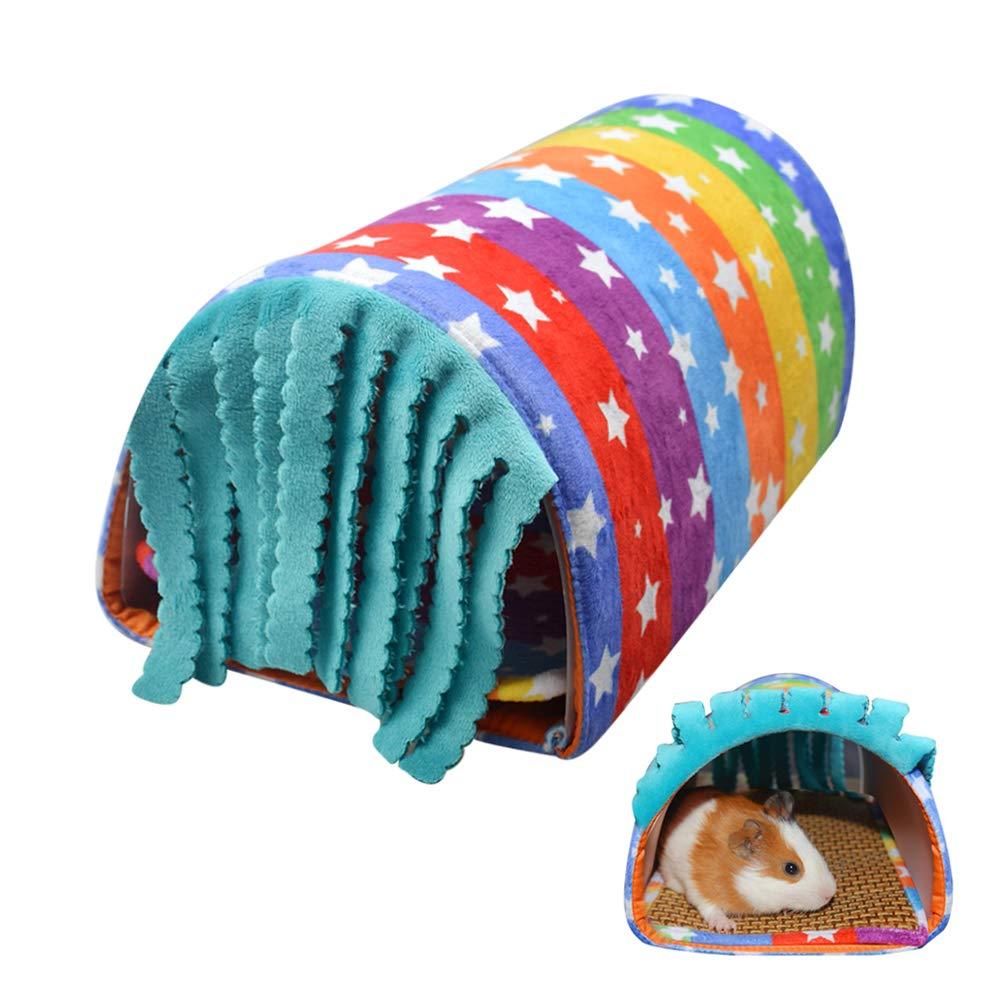 Pet Small Animal Tunnel,HOMEYA Guinea Pig Hideout Play Tube Toys Hideaway Bedding with Fleece Forest Curtain for Chinchillas,Hedgehogs,Rats,Sugar Glider-Removable Two Side Pad Cage Accessories-Rainbow - PawsPlanet Australia
