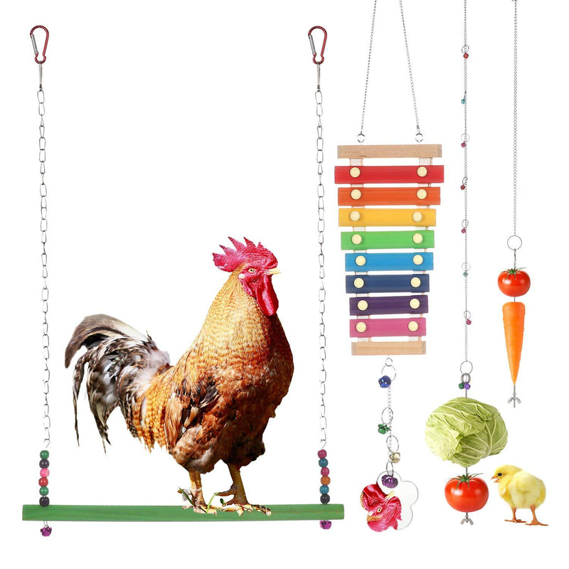 maxgoods 4 Packs Chicken Toys, Chicken Bird Xylophone Toy Wood Stand Chicken Mirror Hens Coop Swing Ladder Toys Chicken Veggies Skewer Fruit Holder Vegetable Hanging Feeder for Chicken Multi-colored - PawsPlanet Australia