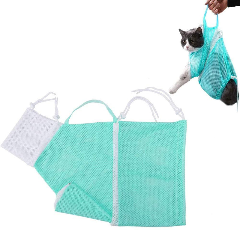 HYG Cat Bag for Bathing, Cat Shower Net Bag Cat Grooming Bathing Bag Adjustable Cat Washing Bag Multifunctional Cat Restraint Bag Prevent Biting Scratching for Bathing, Nail Trimming, Ears Clean Green - PawsPlanet Australia