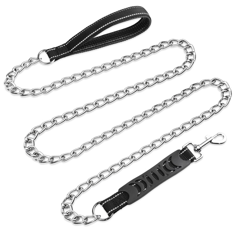 Heavy Duty Dog Leash, Chew Proof Dog Leash for Small Medium Large Dogs, Rustproof Metal Training Leash with 2 Reflective Padded Handles, 4 Feet 4MM Thick Sturdy Dog Chain for Outside Black - PawsPlanet Australia
