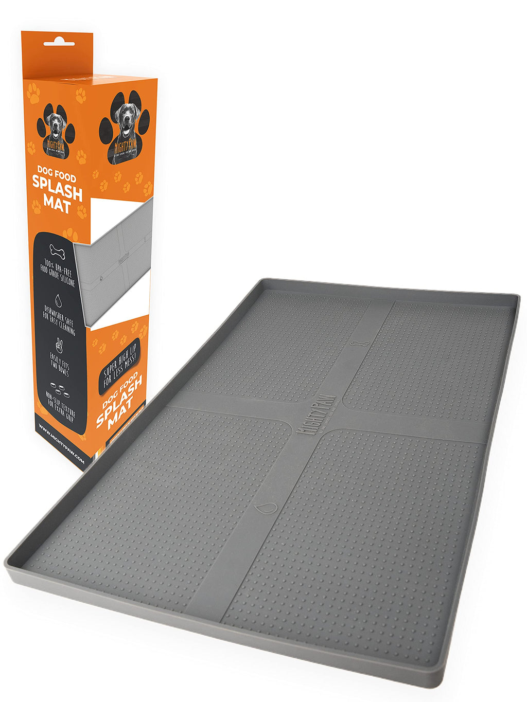 Mighty Paw Dog Bowl Splash Mat | BPA-Free Food Grade Silicone Pet Feeding Pad. Non Slip Texture & High Lip Tray Protects Floors From Messy Spills. Waterproof & Dishwasher Safe For Easy Cleaning (Grey) Medium / Large Grey - PawsPlanet Australia