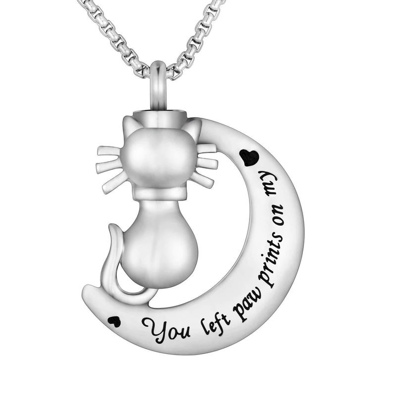 abooxiu Urn Necklace for Ashes Moon Ashes Necklace Stainless Steel Cremation Necklace for Pet Memorial Ashes Holder - You Left Paw Prints on My Heart Cat - PawsPlanet Australia