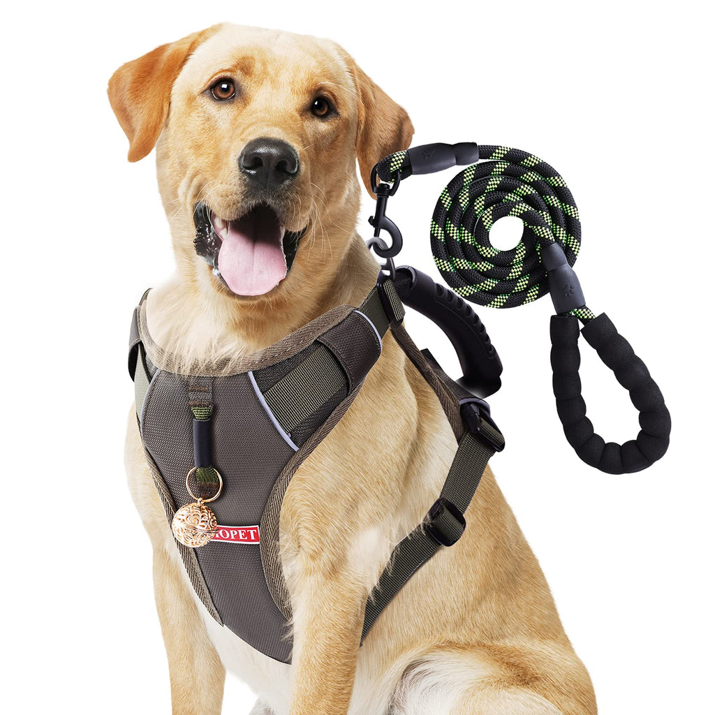 TOMOPET Dog Harness No-Pull Vest Harness with Handle and Leash Easy Walk Adjustable Soft Padded Pet Harness with Metal Bell No-Choke Pet Vest with Easy Control VPC Handle for Dogs (S, Army Green) S - PawsPlanet Australia