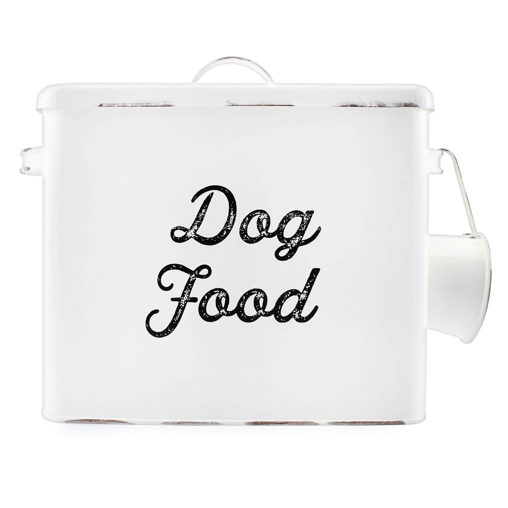 AuldHome Rustic Dog Food Canister; White Farmhouse Style Storage Bin for Pet Food - PawsPlanet Australia