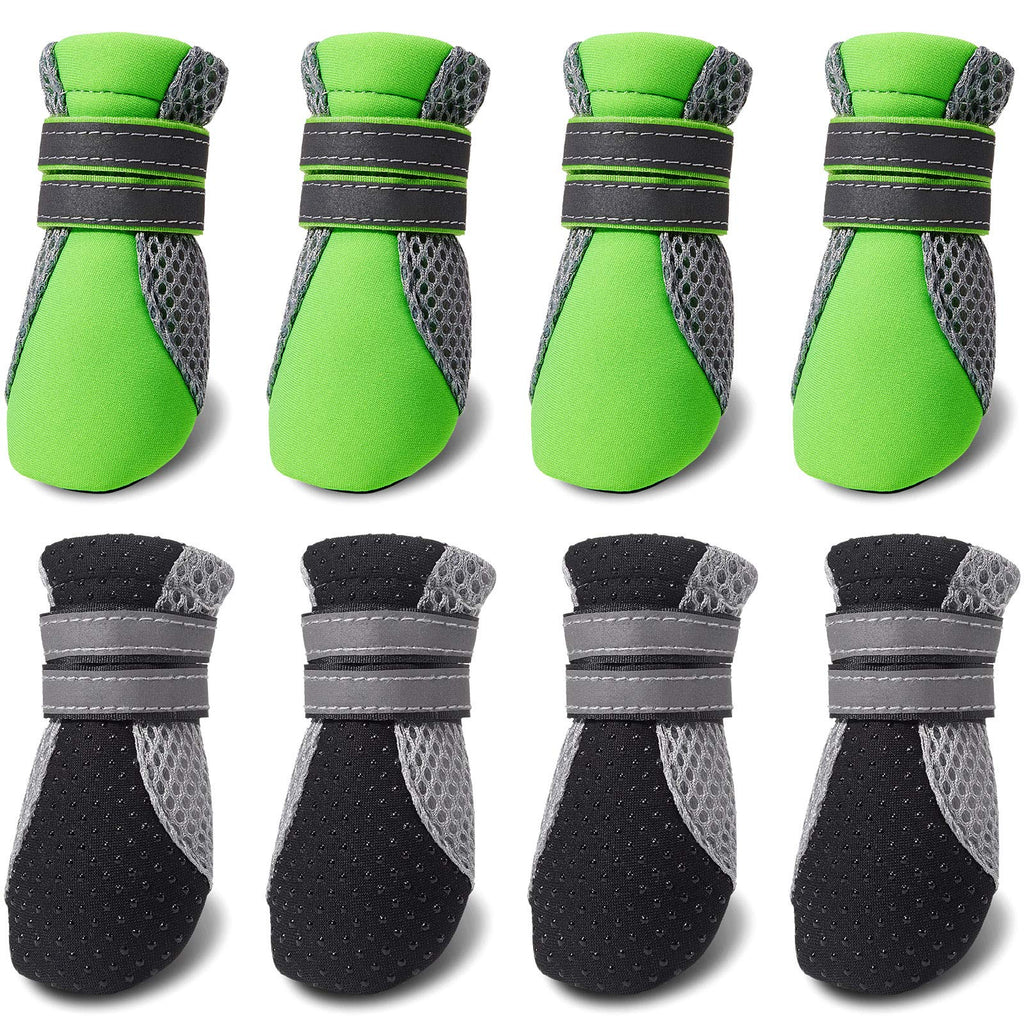 Weewooday 8 Pieces Pet Dog Shoes Breathable Dog Rain Boots with Reflective Strips Waterproof Puppy Paw Protector Anti-Slip Sole Pet Shoes Winter for Small Dogs Green, Black - PawsPlanet Australia