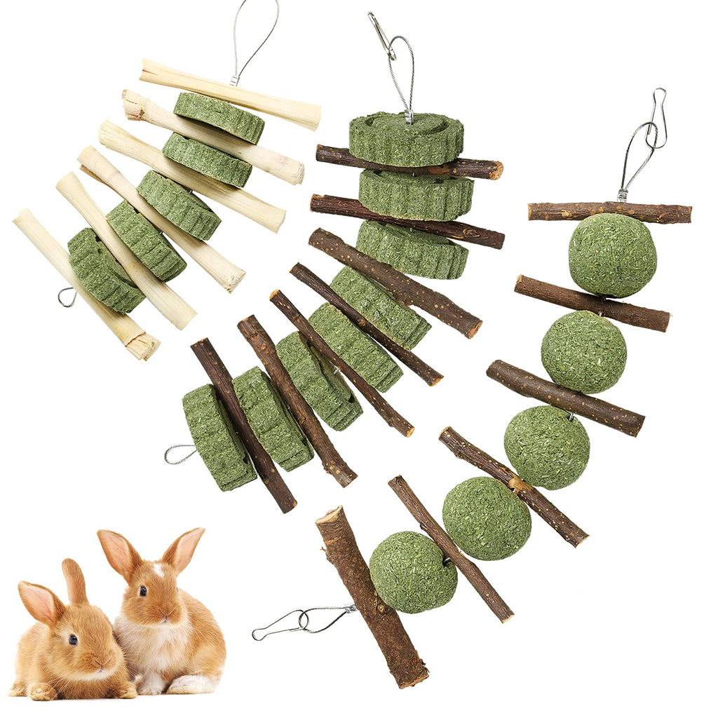 Woiworco 3 Pieces Bunny Rabbit Chew Toys, Natural Handmade Organic Wood Apple Sticks and Timothy Hay Balls, Improve Pets Dental Health for Rabbit, Guinea Pigs, Hamsters - PawsPlanet Australia